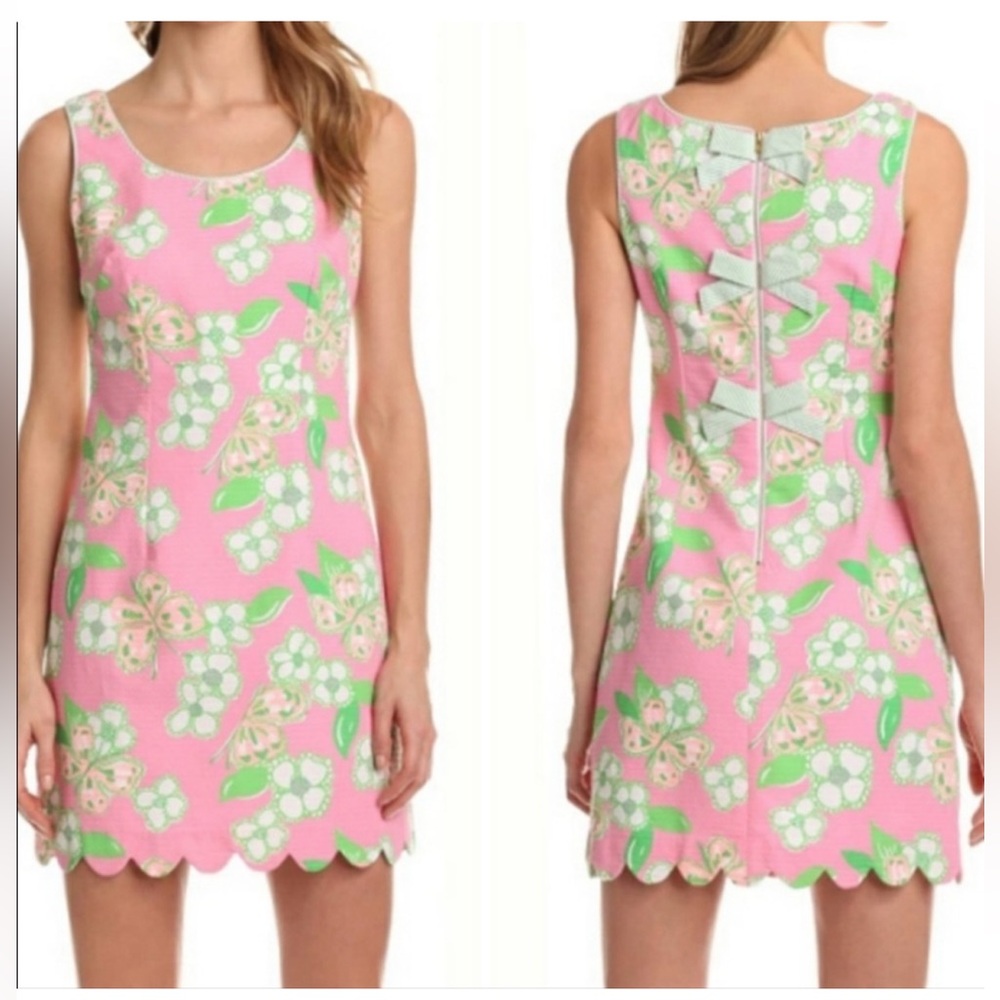 Lilly Pulitzer Nina Shift Dress- Pink and Green Butterfly print. Size 4